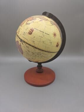 Desk World Globe/ Wooden Base / Made In India / 9 1/2 Inches Tall / Nice!